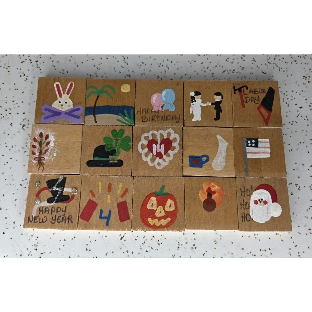 Vtg Wooden Calendar Wall Hanging Noah's Ark Holiday Tiles Cottagecore Nursery